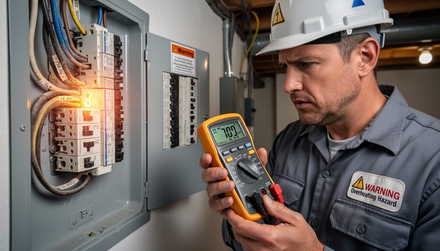 Damaged electrical wire showing melted insulation from improper sizing