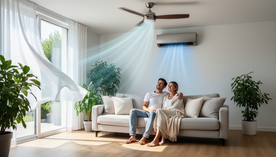 Bright comfortable living room with natural light and good air circulation