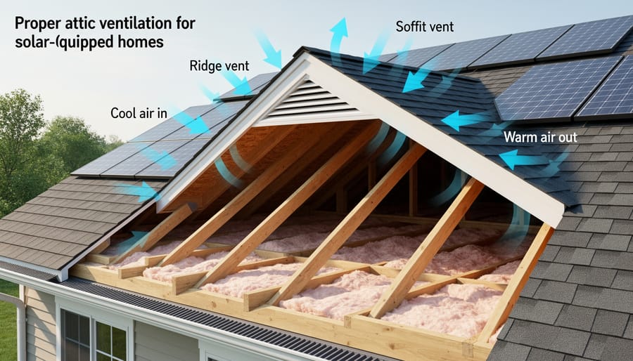 Attic ridge vent showing proper ventilation installation