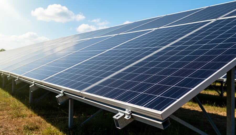 Close-up detail of monocrystalline solar panel crystalline structure
