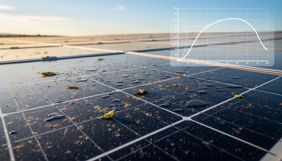 Close-up of solar panel surface showing water droplets on photovoltaic cells