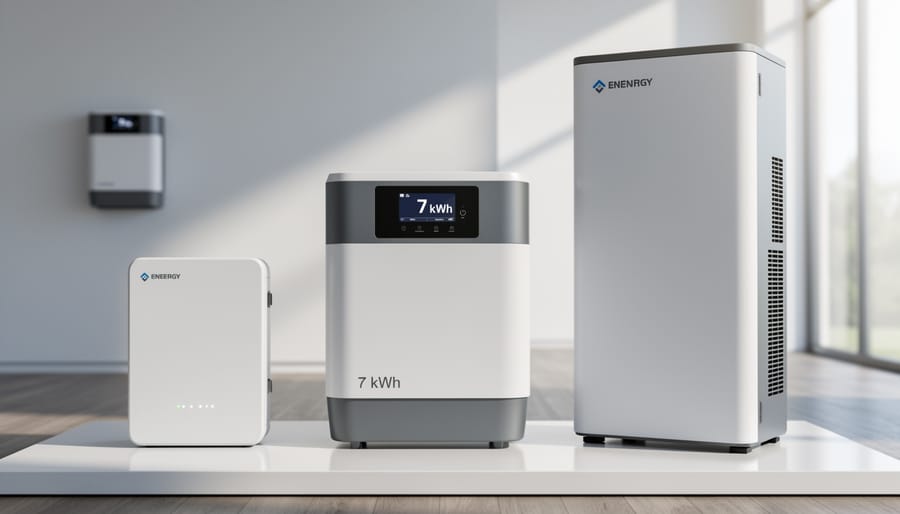 Three different sized solar battery units showing capacity comparison