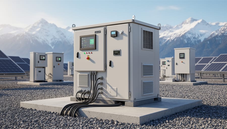 Solar battery bank installation in insulated weatherproof enclosure