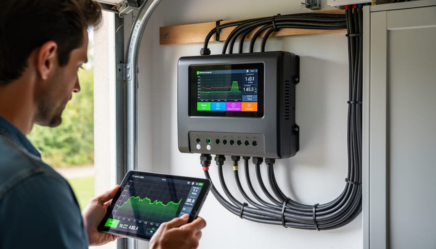 Solar charge controller display showing voltage and current readings