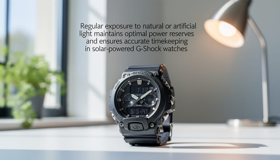 G-Shock solar watch charging in natural sunlight on windowsill