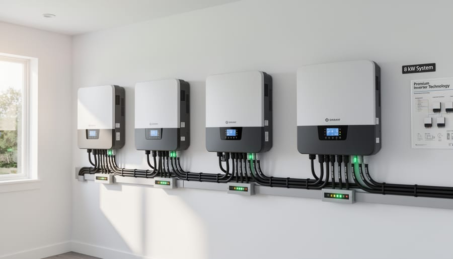 Solar system inverter and optimizer components being examined during installation