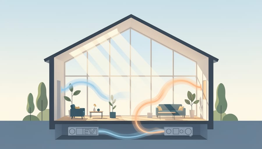 Bright living room scene suggesting fresh airflow with sunlight through a doorway.