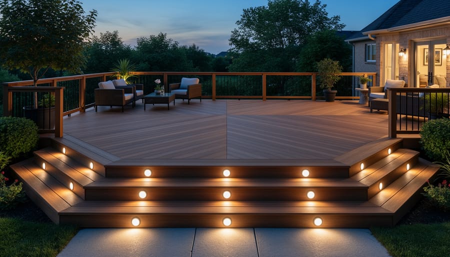 VOLISUN 16-pack solar deck lights installed across a large deck